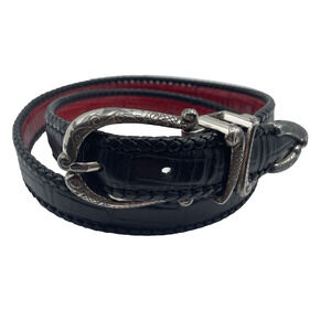 Brighton Reversible Leather Belt Size 32 Black & Red Croc Embossed Pattern